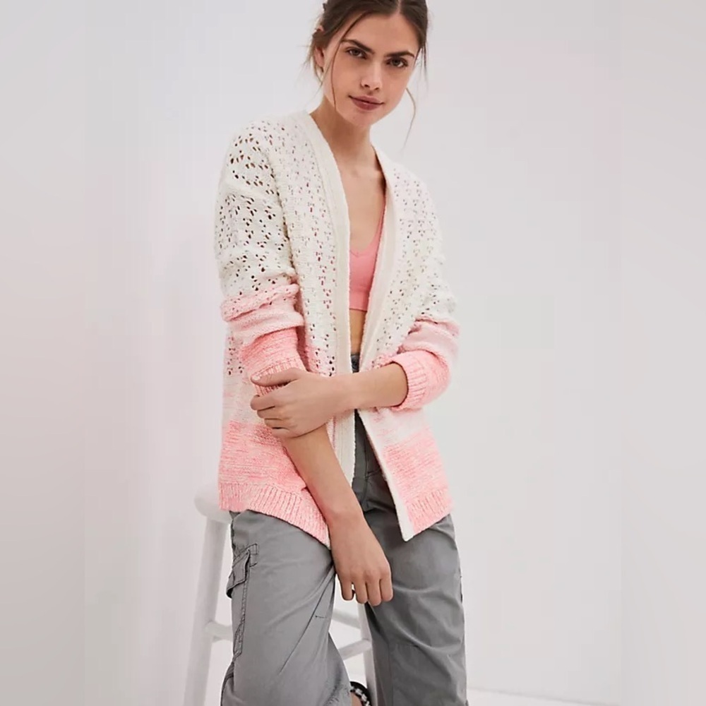 Anthropologie Faustian Dip Pink Ombre Open Knit Cardigan Size SP | Boho Oversize